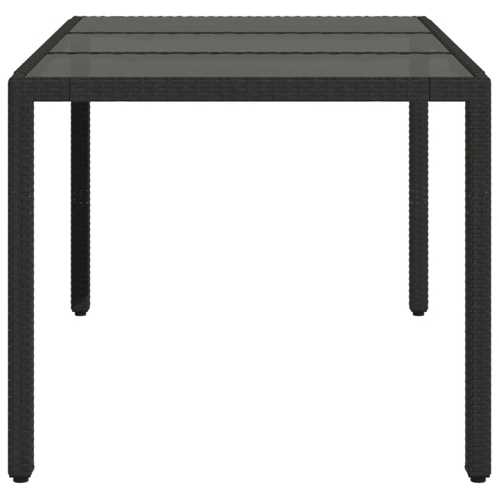 havebord med glastop 150x90x75 cm polyrattan sort