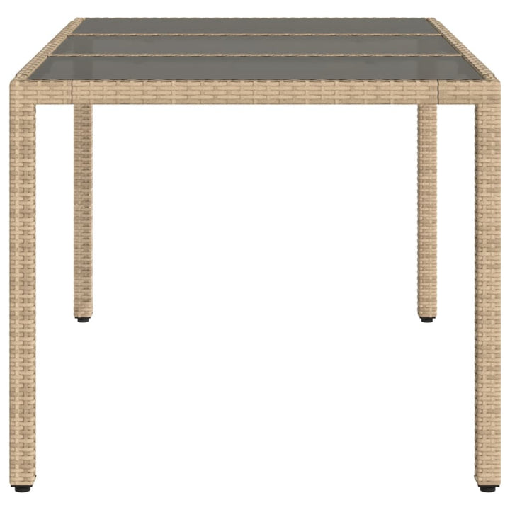 havebord med glastop 150x90x75 cm polyrattan beige