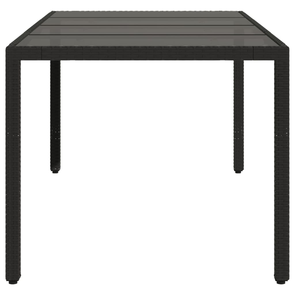 havebord med glastop 150x90x75 cm polyrattan sort