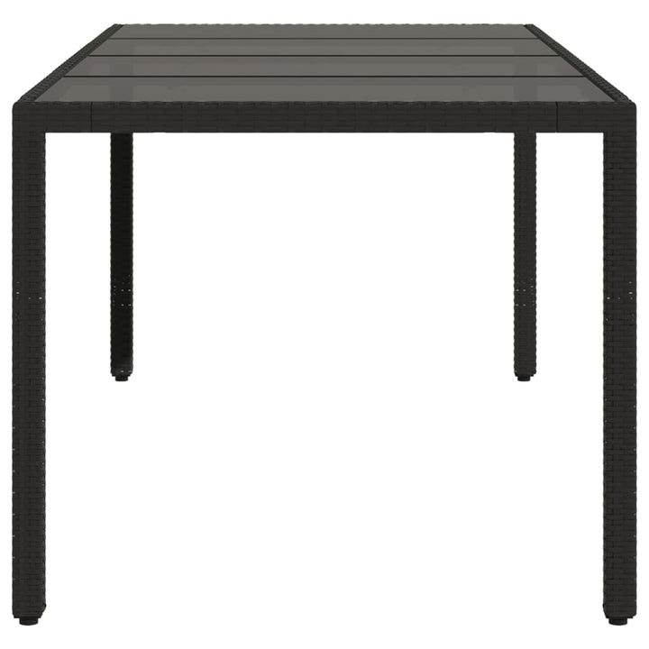 havebord med glastop 150x90x75 cm polyrattan sort