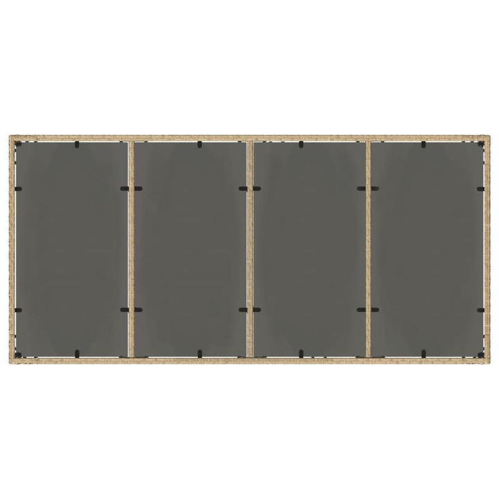havebord med glastop 190x90x75 cm polyrattan beige