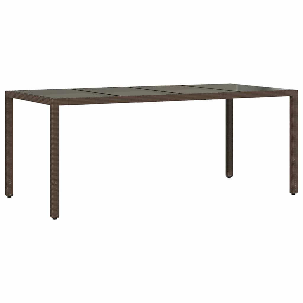 havebord med glastop 190x90x75 cm polyrattan brun