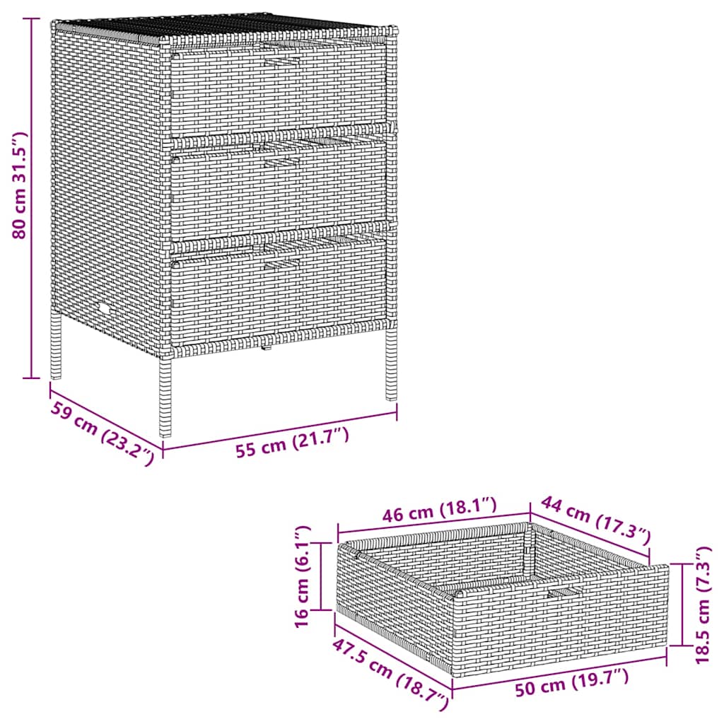 opbevaringsskab til haven 55x59x80 cm polyrattan brun