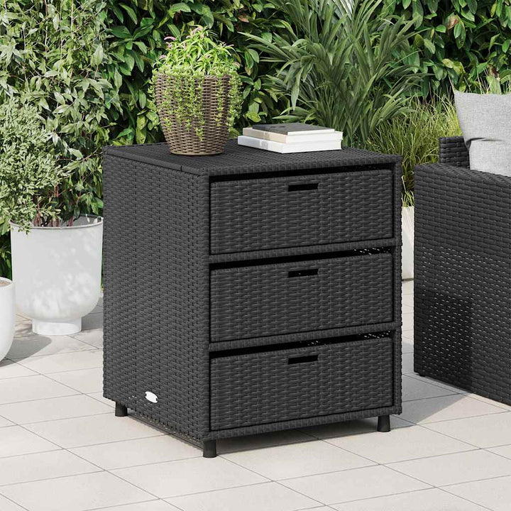 opbevaringsskab til haven 55x59x69 cm polyrattan sort