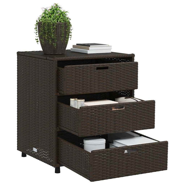 opbevaringsskab til haven 55x59x69 cm polyrattan brun