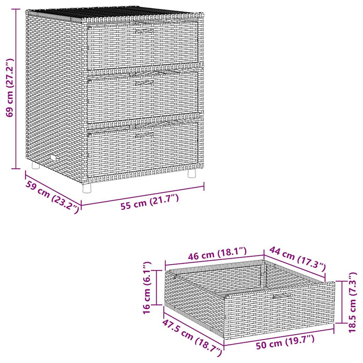 opbevaringsskab til haven 55x59x69 cm polyrattan brun
