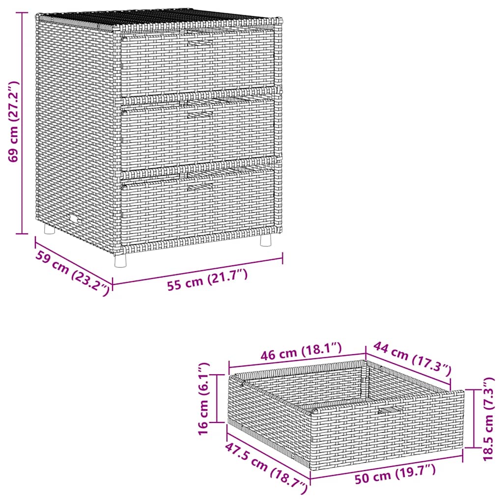 opbevaringsskab til haven 55x59x69 cm polyrattan grå