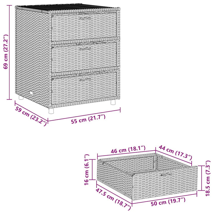 opbevaringsskab til haven 55x59x69 cm polyrattan grå
