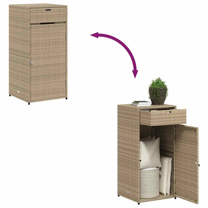 opbevaringsskab til haven 55x55x111 cm polyrattan beige
