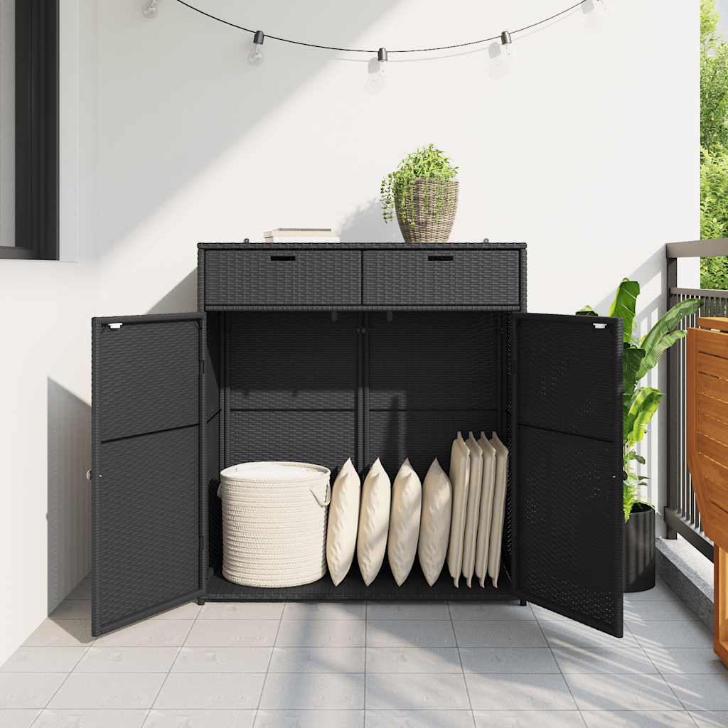 opbevaringsskab til haven 105x55x113 cm polyrattan sort