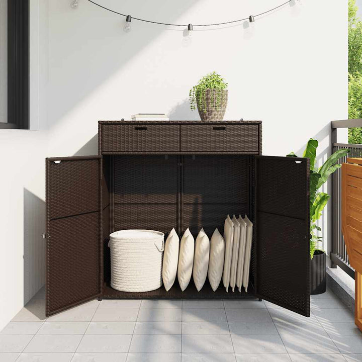 opbevaringsskab til haven 105x55x113 cm polyrattan brun