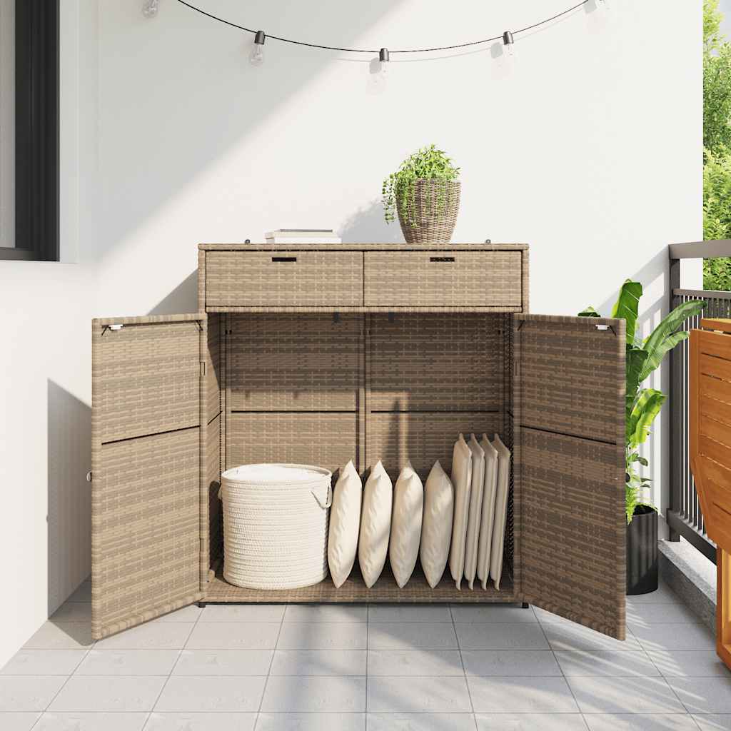 opbevaringsskab til haven 105x55x113 cm polyrattan beige
