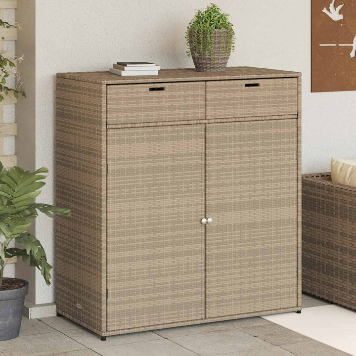 opbevaringsskab til haven 105x55x113 cm polyrattan beige