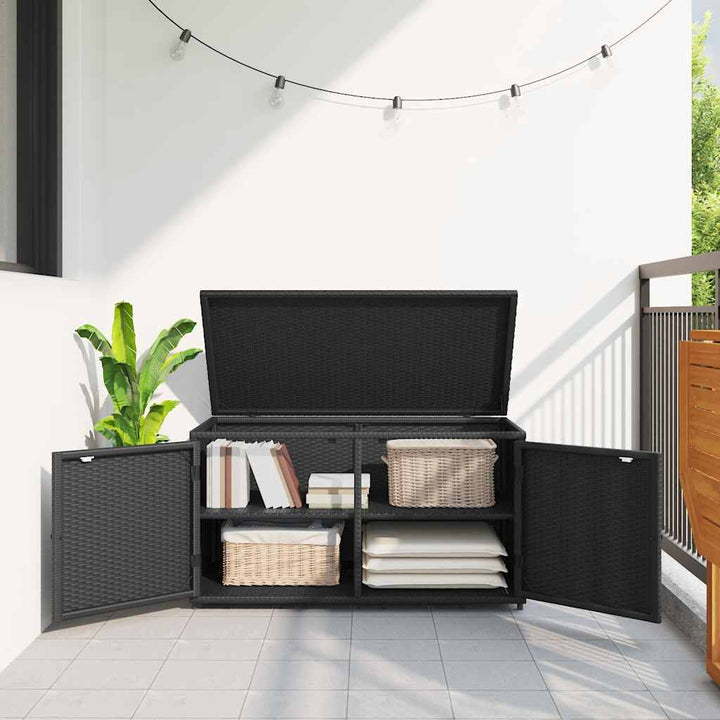 opbevaringsskab til haven 110x55x60,5 cm polyrattan sort