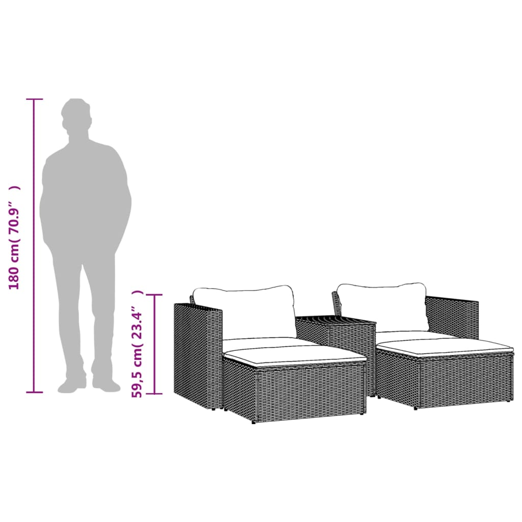 sofasæt til haven 5 dele med hynder polyrattan akacietræ sort