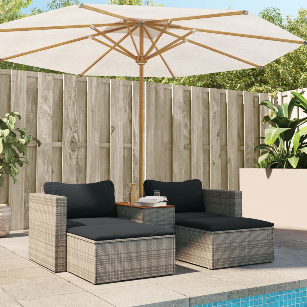 sofasæt 5 dele med hynder polyrattan akacietræ grå