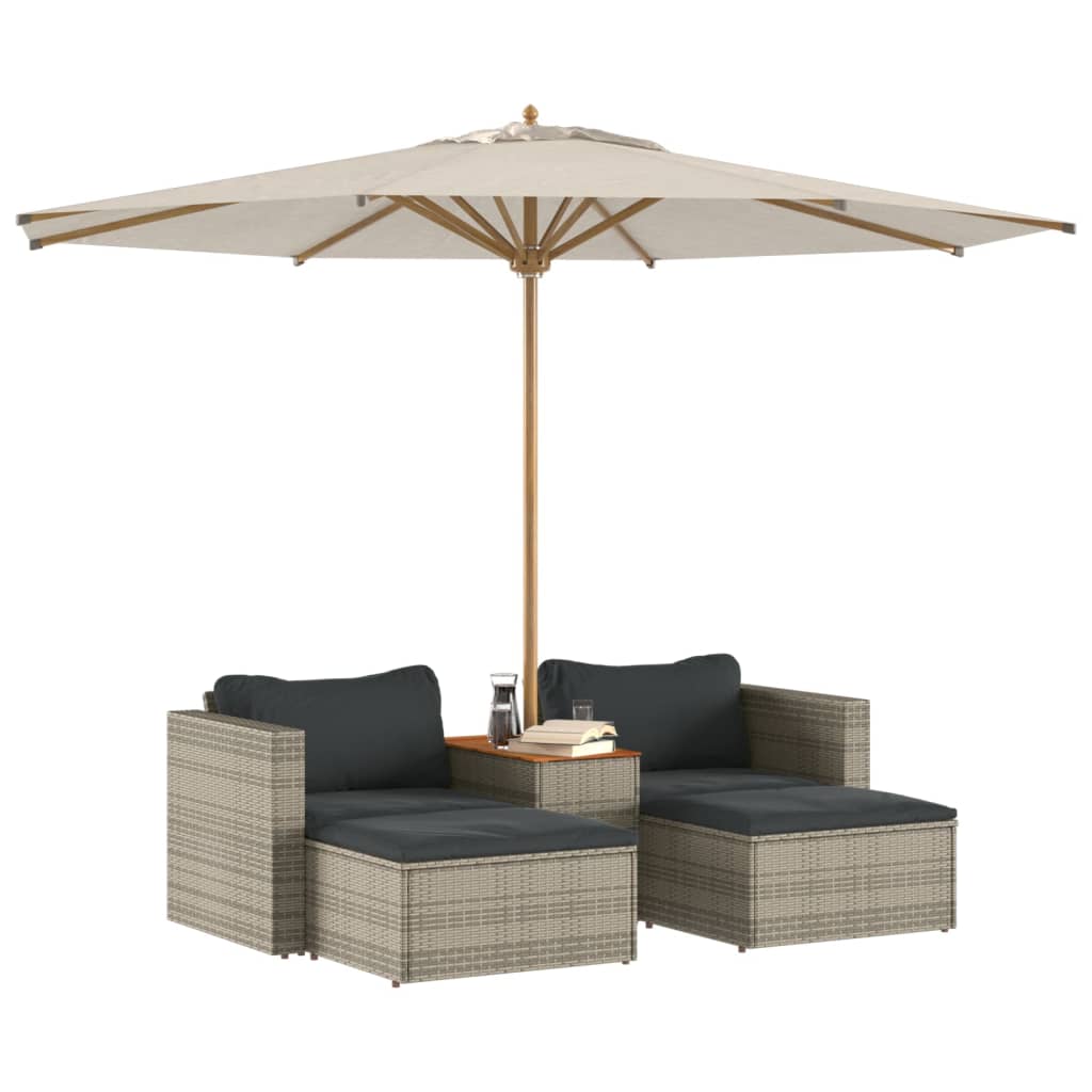sofasæt 5 dele med hynder polyrattan akacietræ grå