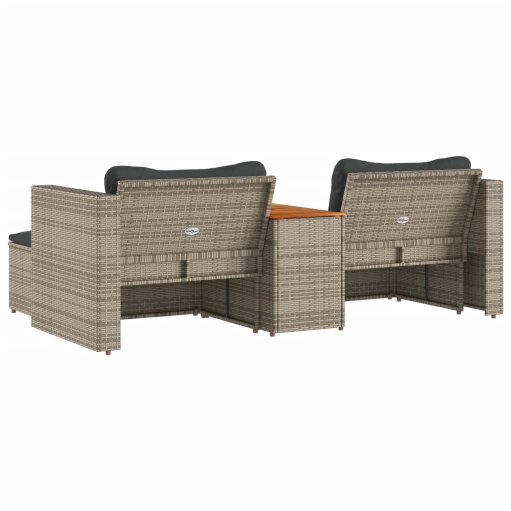 sofasæt 5 dele med hynder polyrattan akacietræ grå