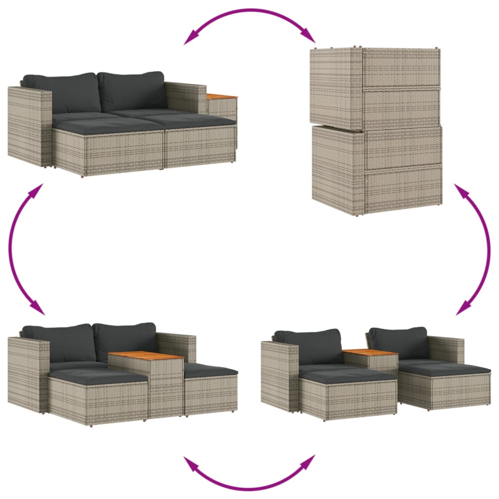 sofasæt 5 dele med hynder polyrattan akacietræ grå