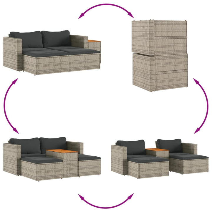 sofasæt 5 dele med hynder polyrattan akacietræ grå
