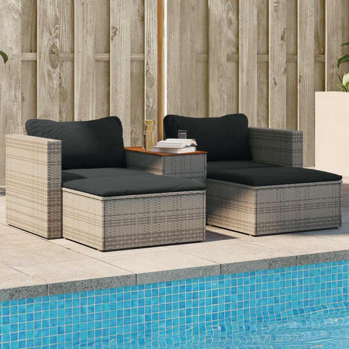 sofasæt 5 dele med hynder polyrattan akacietræ grå