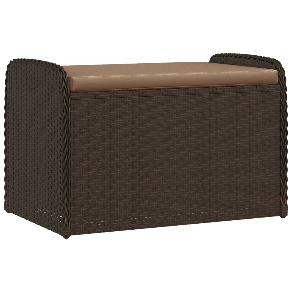 opbevaringsbænk med hynde 80x51x52 cm polyrattan brun