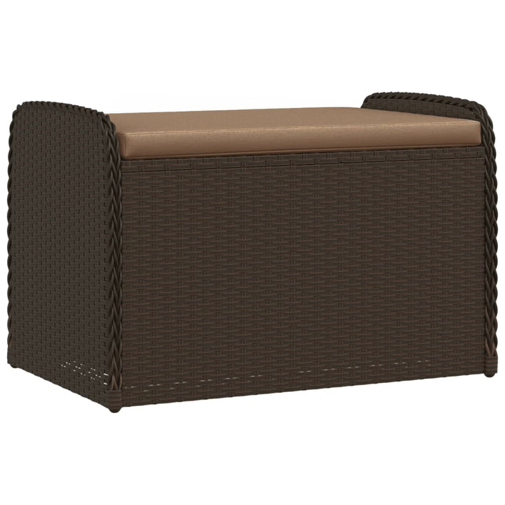 opbevaringsbænk med hynde 80x51x52 cm polyrattan brun