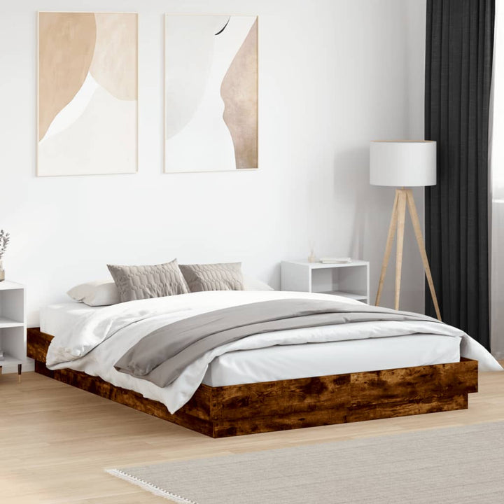 sengestel 150x200 cm konstrueret træ røget eg