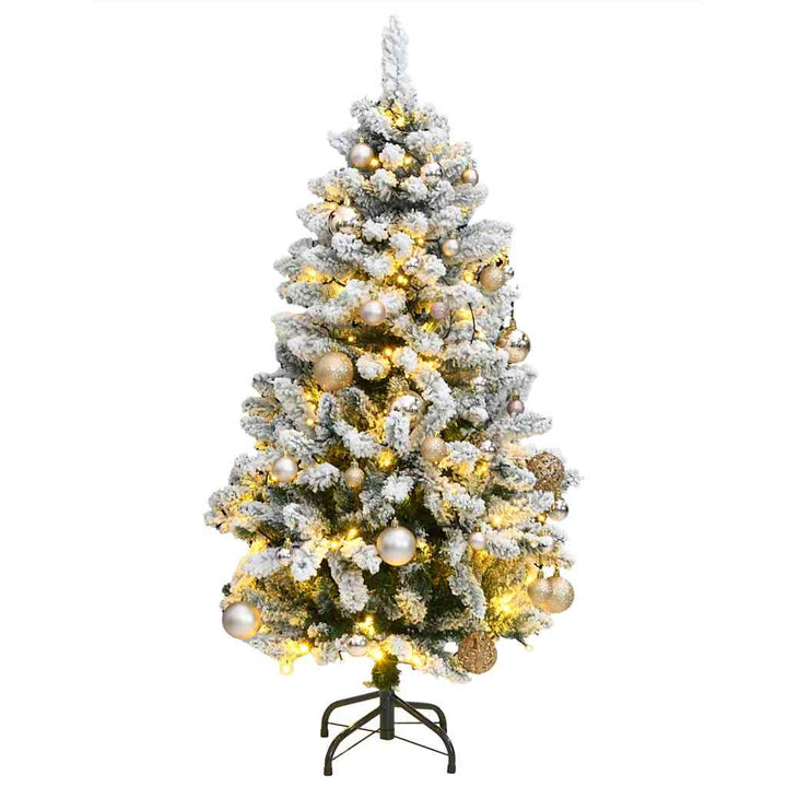 kunstigt juletræ 150 LED'er og kuglesæt hængslet 120 cm