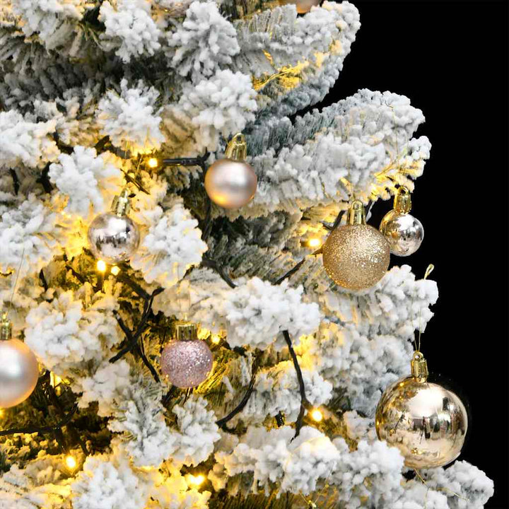 kunstigt juletræ 150 LED'er og kuglesæt hængslet 120 cm