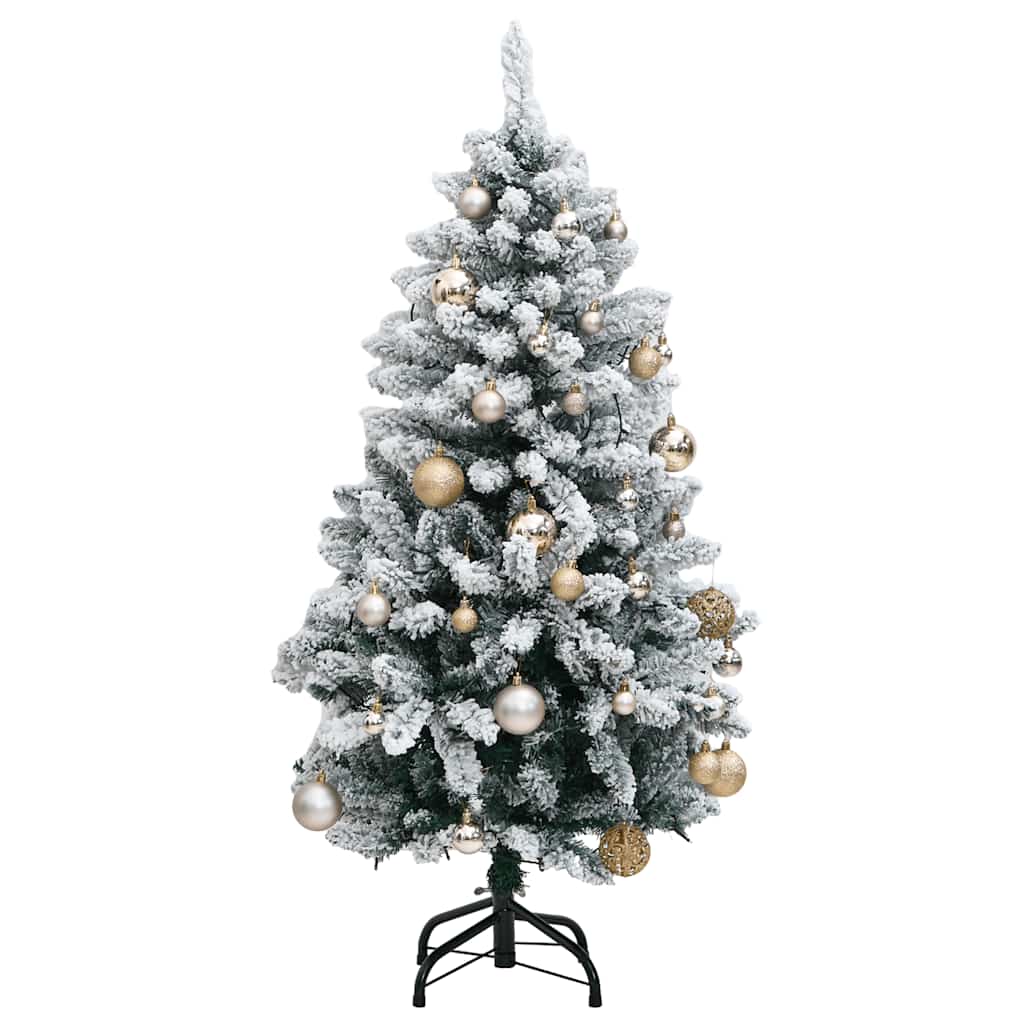 kunstigt juletræ 150 LED'er og kuglesæt hængslet 120 cm