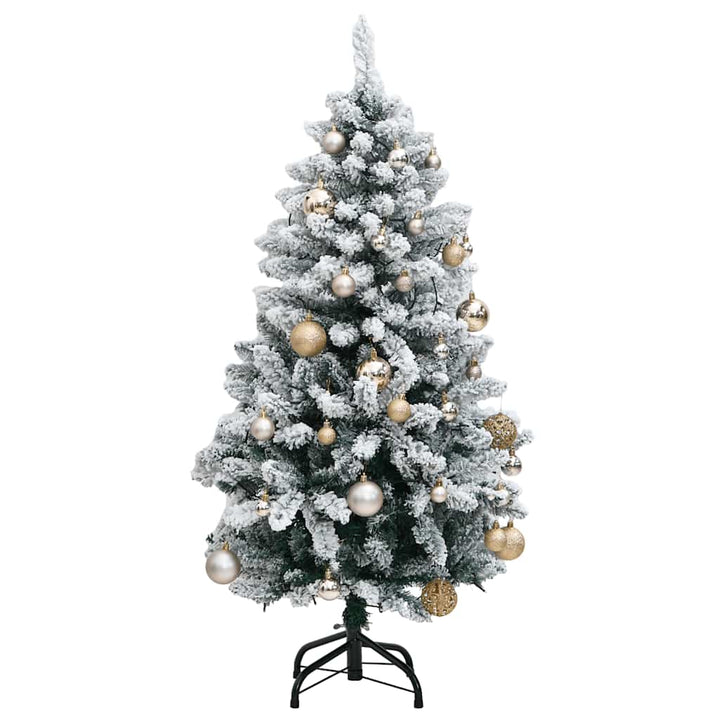 kunstigt juletræ 150 LED'er og kuglesæt hængslet 120 cm