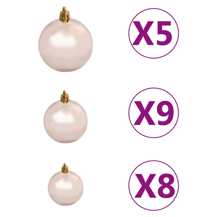 kunstigt juletræ 150 LED'er og kuglesæt hængslet 120 cm