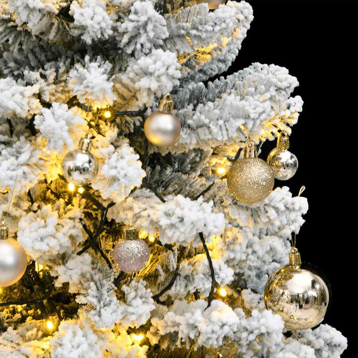 kunstigt juletræ 150 LED'er og kuglesæt hængslet 150 cm