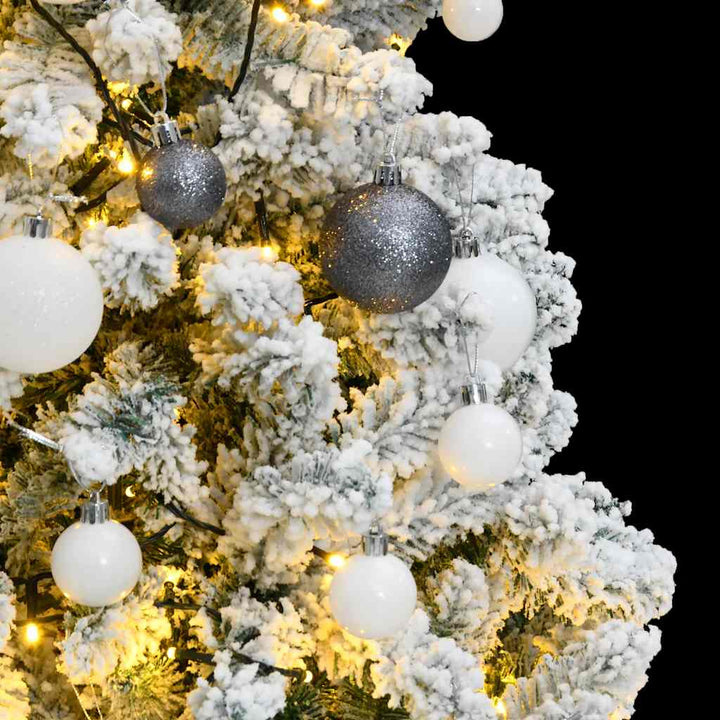 kunstigt juletræ 150 LED'er og kuglesæt hængslet 120 cm