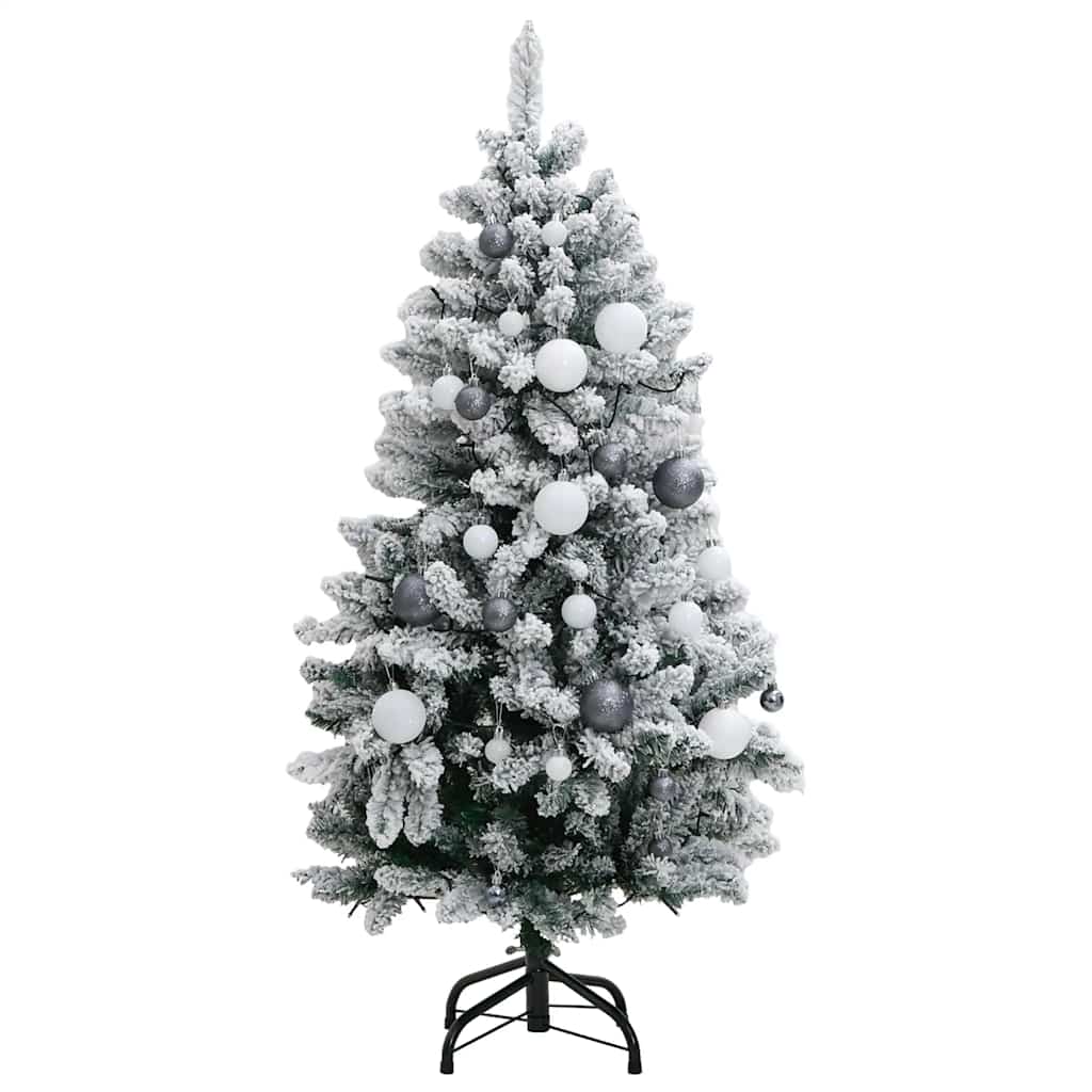 kunstigt juletræ 150 LED'er og kuglesæt hængslet 120 cm