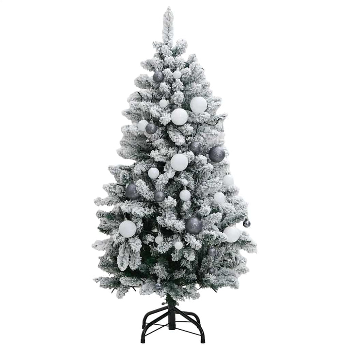 kunstigt juletræ 150 LED'er og kuglesæt hængslet 120 cm