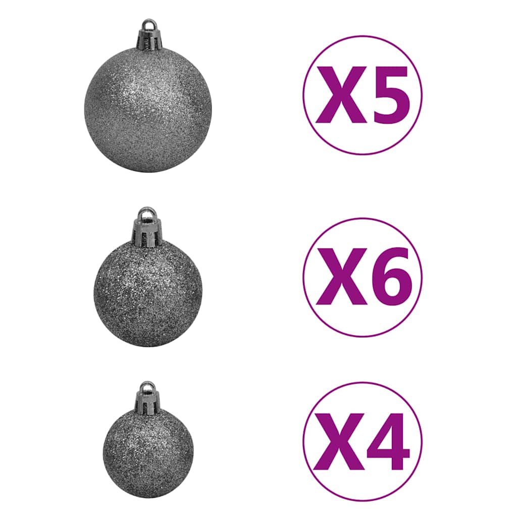 kunstigt juletræ 150 LED'er og kuglesæt hængslet 120 cm