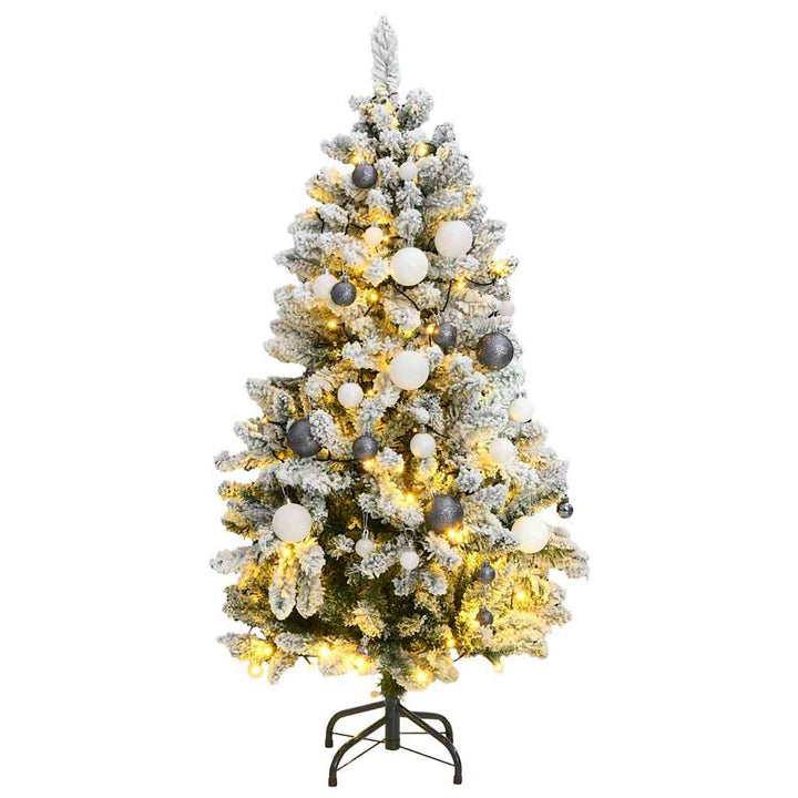 kunstigt juletræ 150 LED'er og kuglesæt hængslet 150 cm