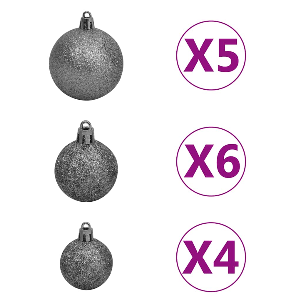 kunstigt juletræ 150 LED'er og kuglesæt hængslet 150 cm