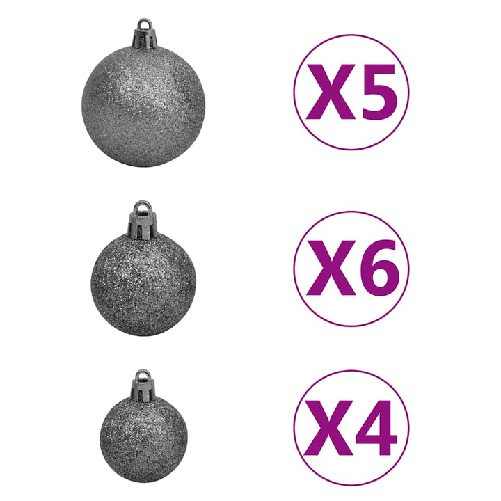 kunstigt juletræ 150 LED'er og kuglesæt hængslet 150 cm