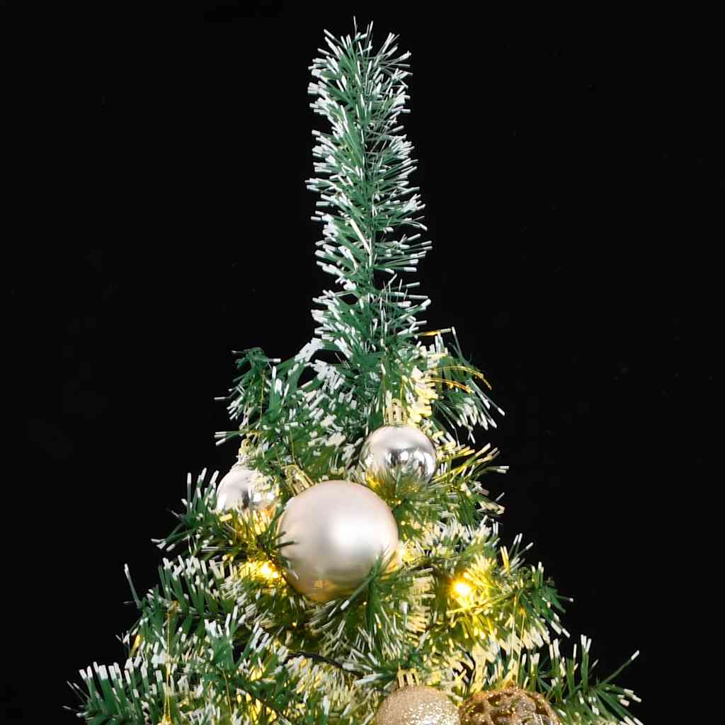 kunstigt juletræ med 300 LED'er + sne og kuglesæt 210 cm