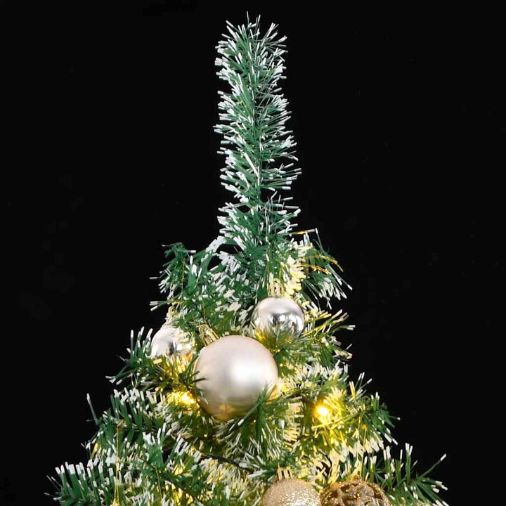 kunstigt juletræ med 300 LED'er + sne og kuglesæt 210 cm