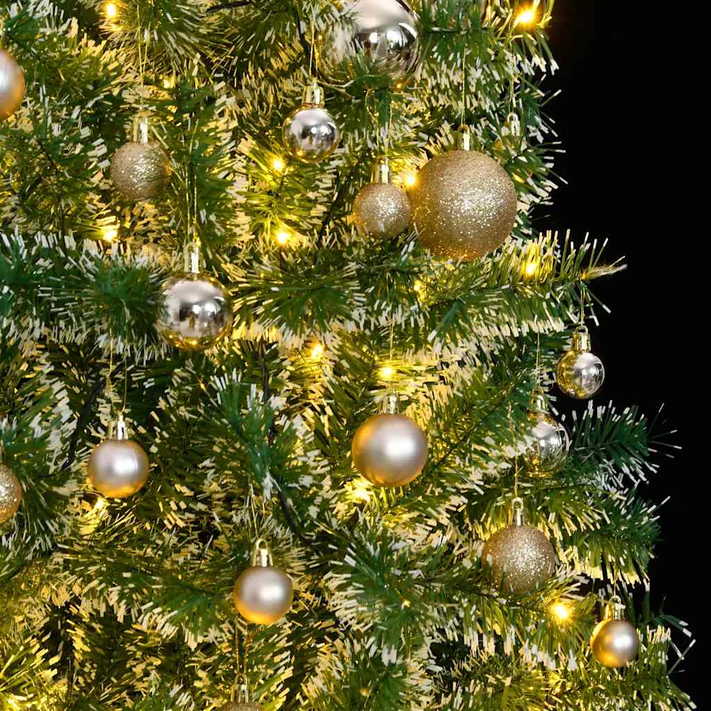 kunstigt juletræ med 300 LED'er + sne og kuglesæt 210 cm