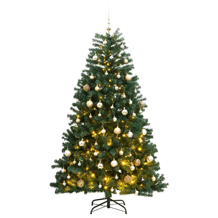 kunstigt juletræ 300 LED'er og kuglesæt hængslet 180 cm