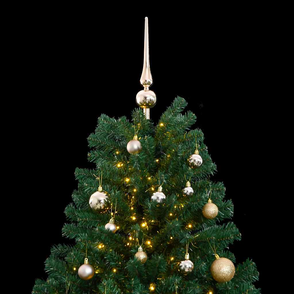 kunstigt juletræ 300 LED'er og kuglesæt hængslet 180 cm