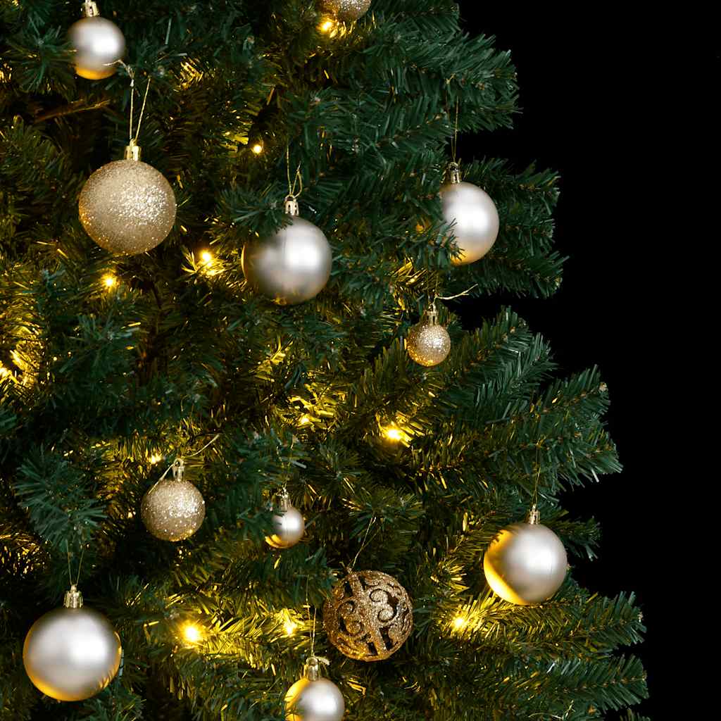 kunstigt juletræ 300 LED'er og kuglesæt hængslet 180 cm