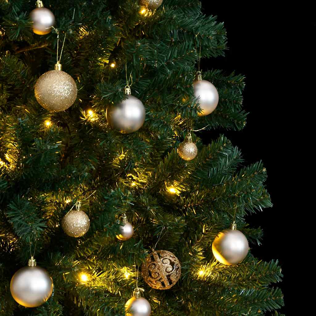 kunstigt juletræ 300 LED'er og kuglesæt hængslet 210 cm