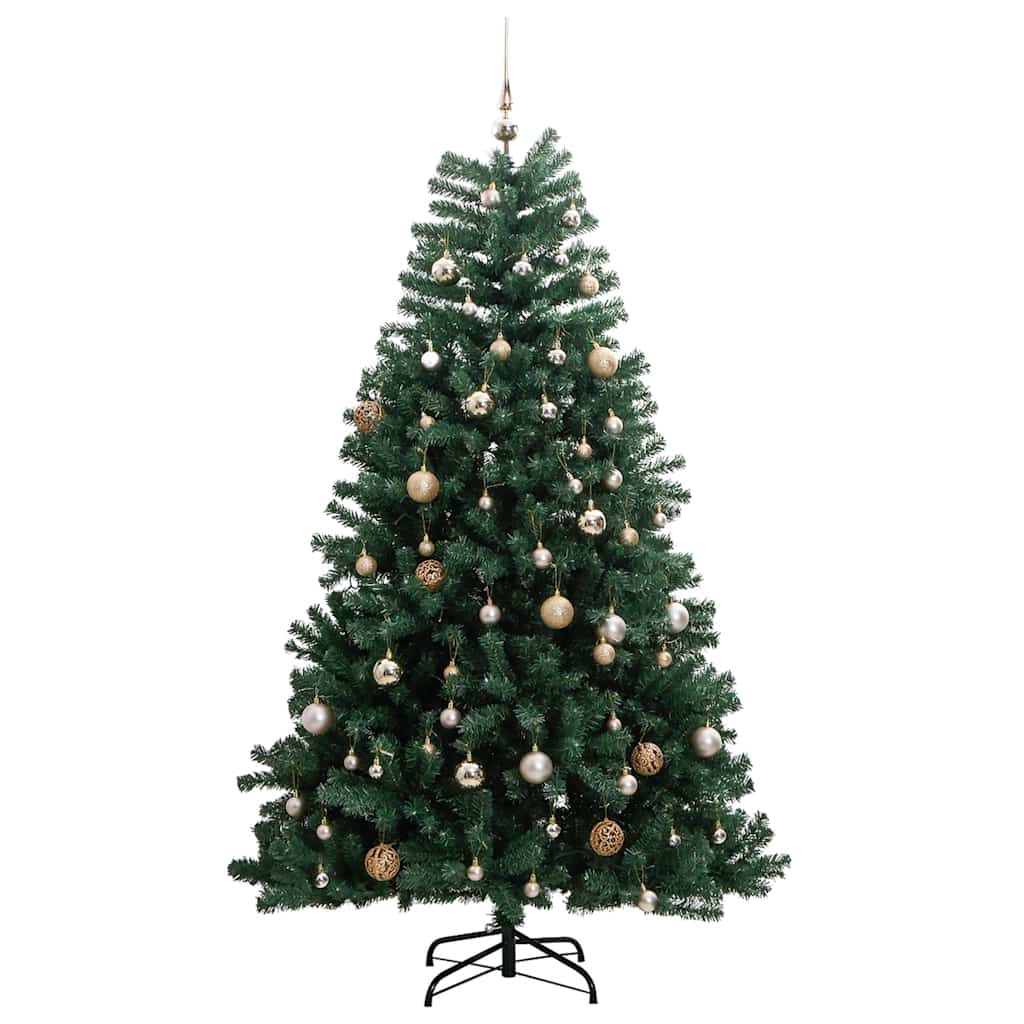 kunstigt juletræ 300 LED'er og kuglesæt hængslet 210 cm