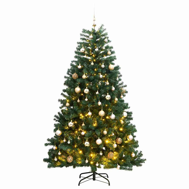 kunstigt juletræ 300 LED'er og kuglesæt hængslet 240 cm